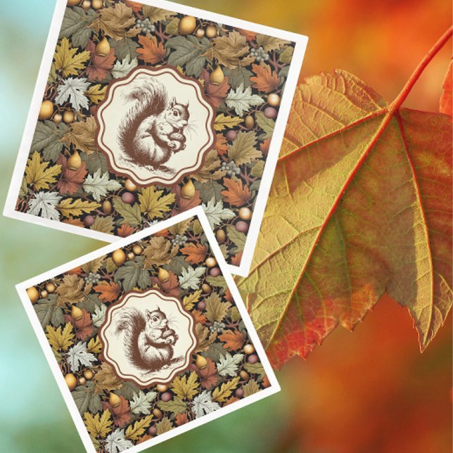 William Morris Autumn Leaves with Squirrel Retro  Paper Dinner Napkins (Another good host/hostess gift!)