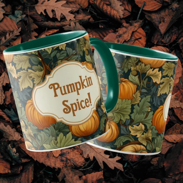 William Morris Autumn Pumpkin Spice Personalized  Mug (2 sizes. Personalize it!)