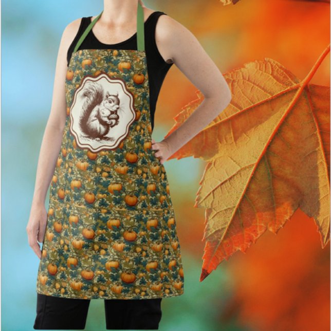 William Morris Autumn Pumpkin with Squirrel Retro  Apron (How cute is this pumpkin and squirrel apron!)