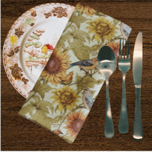 William Morris Autumn Sunflowers Birds Autumn Cloth Napkin