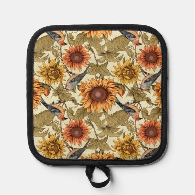 William Morris Autumn Sunflowers Birds Autumn Pot Holder (Front)
