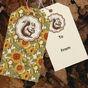 William Morris Autumn Sunflowers Squirrel Gift Tags