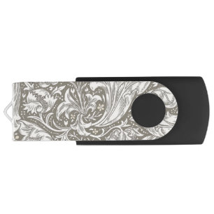 William Morris Bachelor's Button antique damask Flash Drive