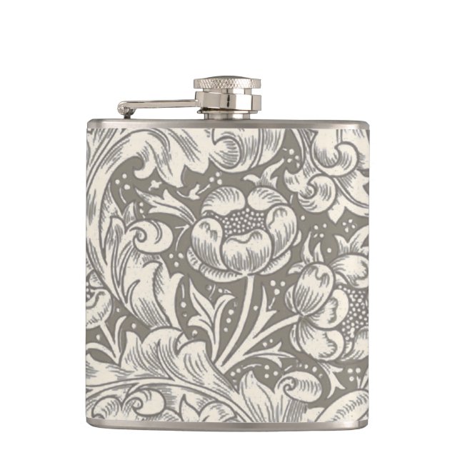 William Morris Bachelor's Button antique damask Flask (Front)