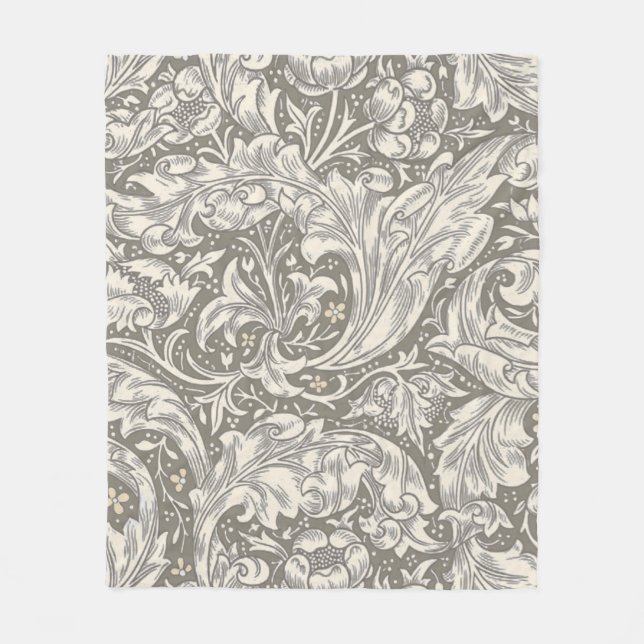 William Morris Bachelor's Button antique damask Fleece Blanket (Front)