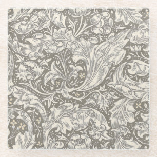 William Morris Bachelor's Button antique damask Glass Coaster
