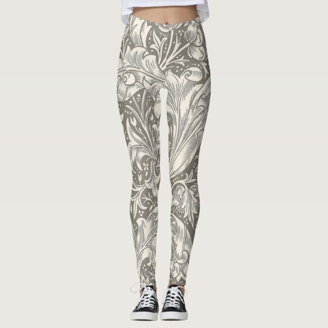 William Morris Bachelor's Button antique damask Leggings (Front)