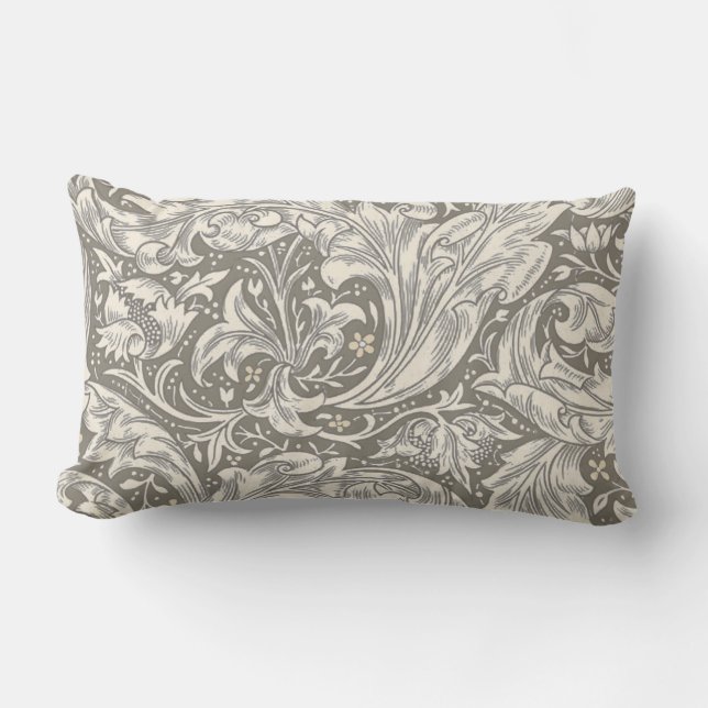 William Morris Bachelor's Button antique damask Lumbar Pillow (Front)