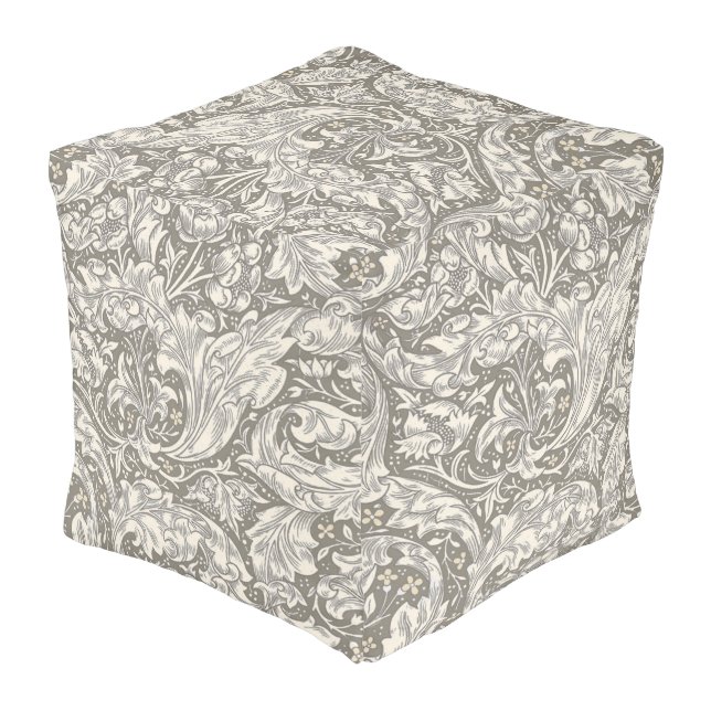 William Morris Bachelor's Button antique damask Pouf (Angled Back)