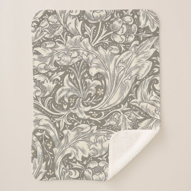 William Morris Bachelor's Button antique damask Sherpa Blanket (Front)