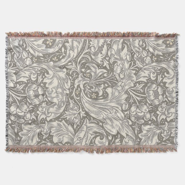 William Morris Bachelor's Button antique damask Throw Blanket (Front)