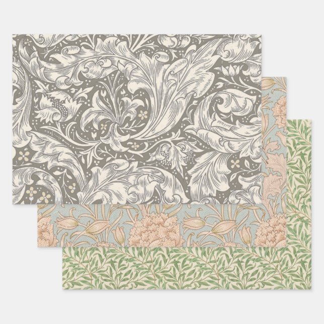 William Morris Bachelor's Button antique damask Wrapping Paper Sheets (Set)