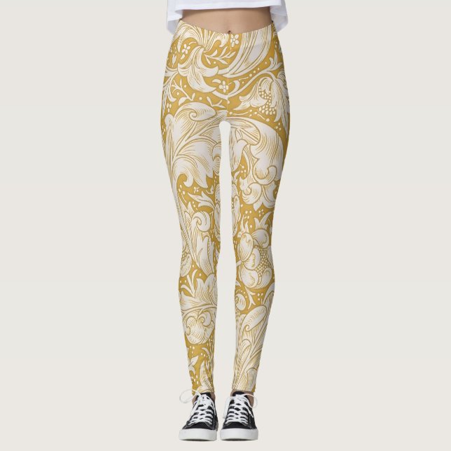 William Morris Bachelor's Button Flower Classic Leggings (Front)