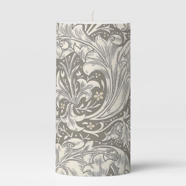 William Morris Bachelor's Button Flower Floral Bot Pillar Candle (Front)
