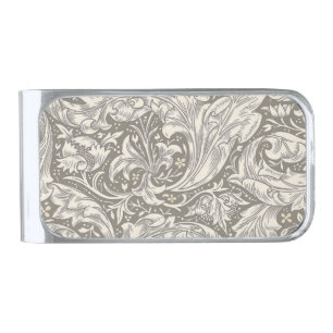 William Morris Bachelor's Button Flower Floral Bot Silver Finish Money Clip