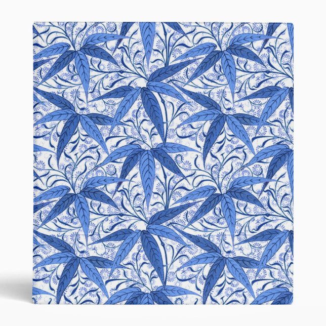 William Morris Bamboo Print, Cobalt Blue & White 3 Ring Binder (Front)