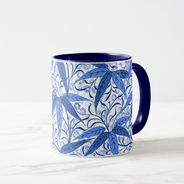 William Morris Bamboo Print, Cobalt Blue & White Mug (Front Right)