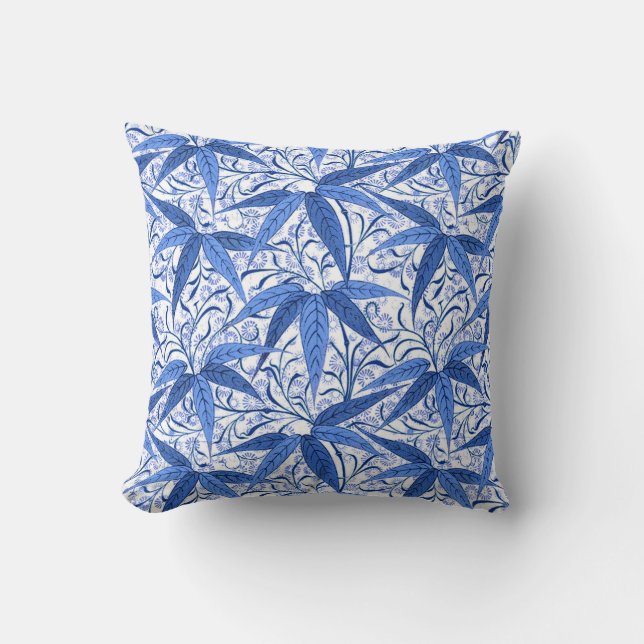 William Morris Bamboo Print, Cobalt Blue & White Throw Pillow (Front)
