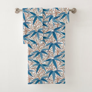 William Morris Bamboo Print, Denim Blue & White Bath Towel Set