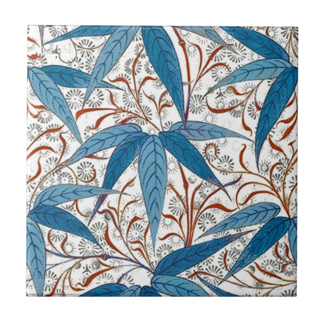 William Morris Bamboo Print, Denim Blue & White Ceramic Tile (Front)