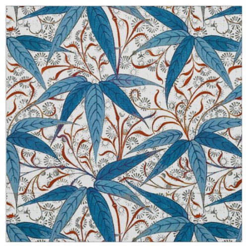 William Morris Bamboo Print Denim Blue  White Fabric