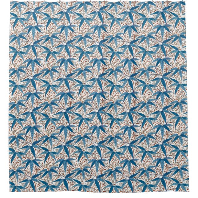 William Morris Bamboo Print, Denim Blue & White Shower Curtain (Front)