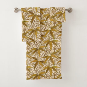 William Morris Bamboo Print, Gold and Cream Bath Towel Set