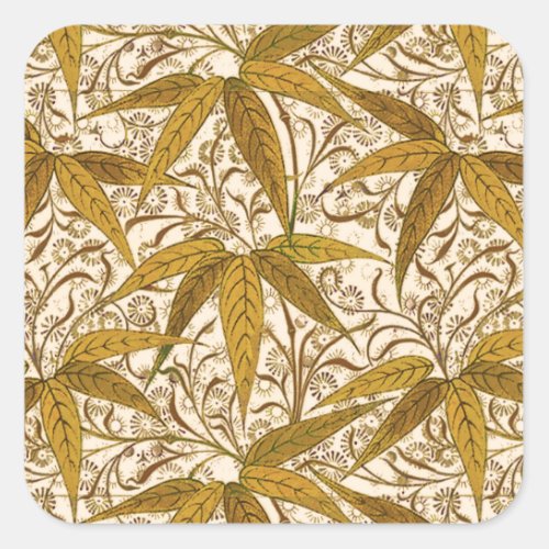 William Morris Bamboo Print Gold and Cream Square Sticker