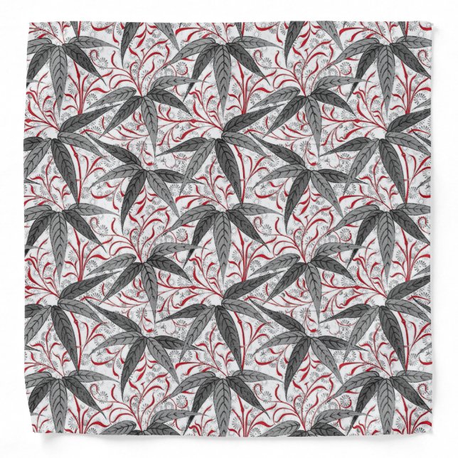 William Morris Bamboo Print, Gray and White Bandana (Front)