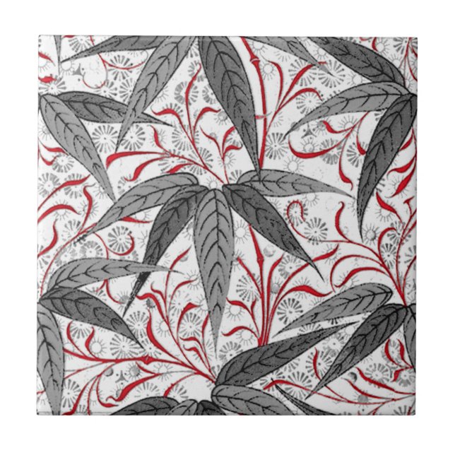 William Morris Bamboo Print, Gray and White Ceramic Tile (Front)
