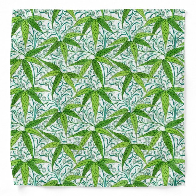 William Morris Bamboo Print, Green and White Bandana (Front)