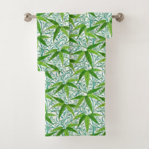 William Morris Bamboo Print, Green and White Bath Towel Set