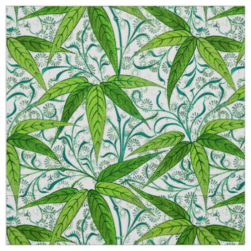 William Morris Bamboo Print Green and White Fabric