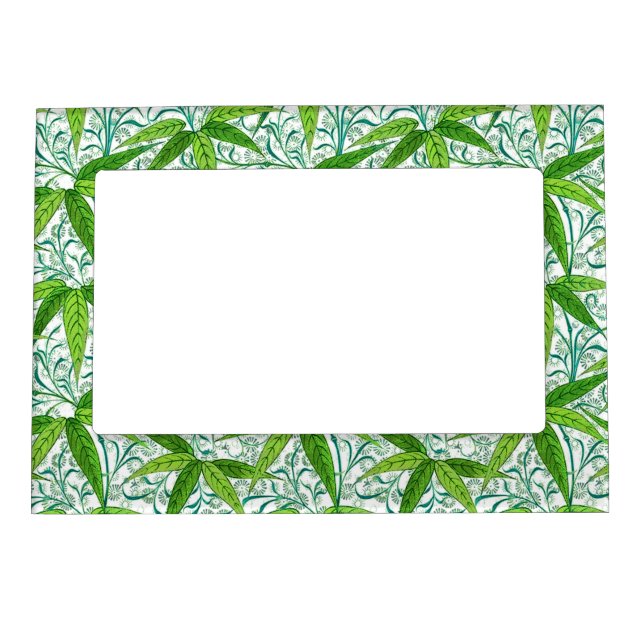 William Morris Bamboo Print, Green and White Magnetic Photo Frame (Front)