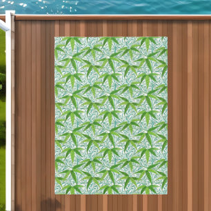 William Morris Bamboo Print, Green and White Outdoor Rug