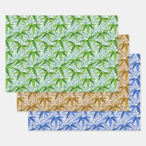 William Morris Bamboo Print Green Gold  Blue  Wrapping Paper Sheets