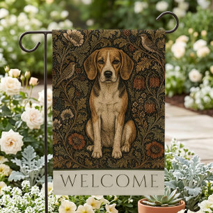 William Morris Beagle Vintage Floral Welcome Garden Flag