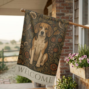 William Morris Beagle Vintage Floral Welcome House Flag