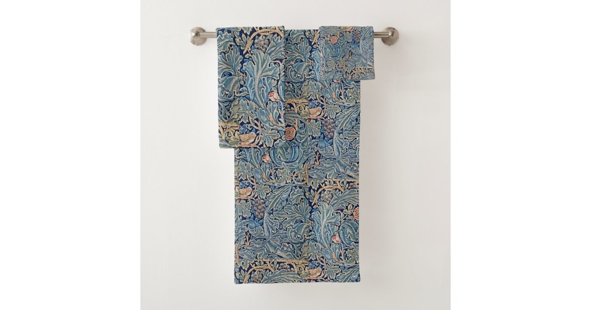 William Morris Beautiful Floral Pattern Blue Pink Bath Towel Set | Zazzle