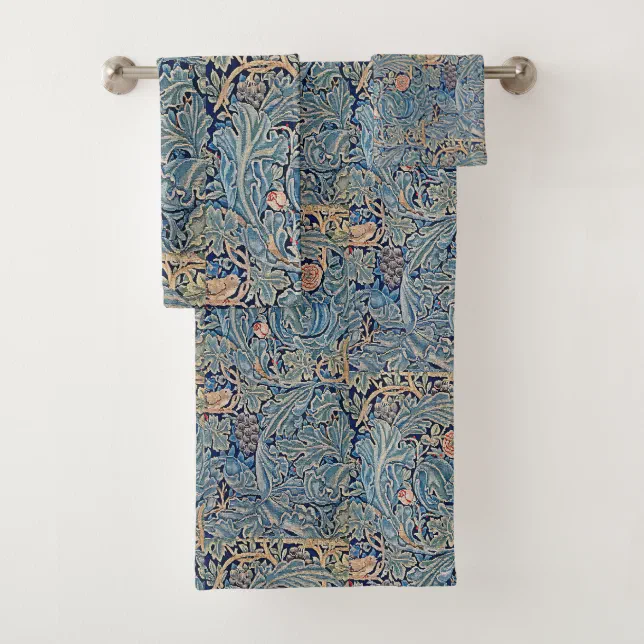 William Morris Beautiful Floral Pattern Blue Pink Bath Towel Set | Zazzle