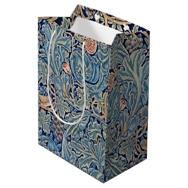 William Morris Beautiful Floral Pattern Blue Pink  Medium Gift Bag (Back Angled)