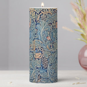 William Morris Beautiful Floral Pattern Blue Pink Pillar Candle