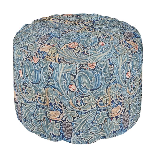 William Morris Beautiful Floral Pattern Blue Pink  Pouf (Angled Front)