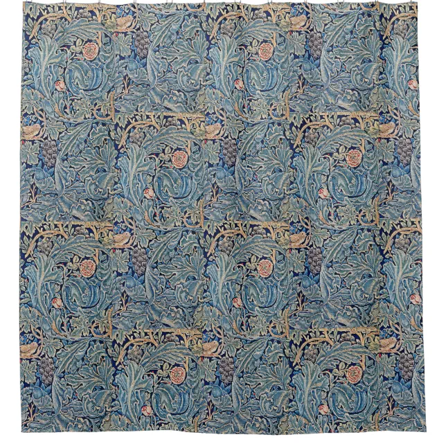 William Morris Beautiful Floral Pattern Blue Pink Shower Curtain | Zazzle