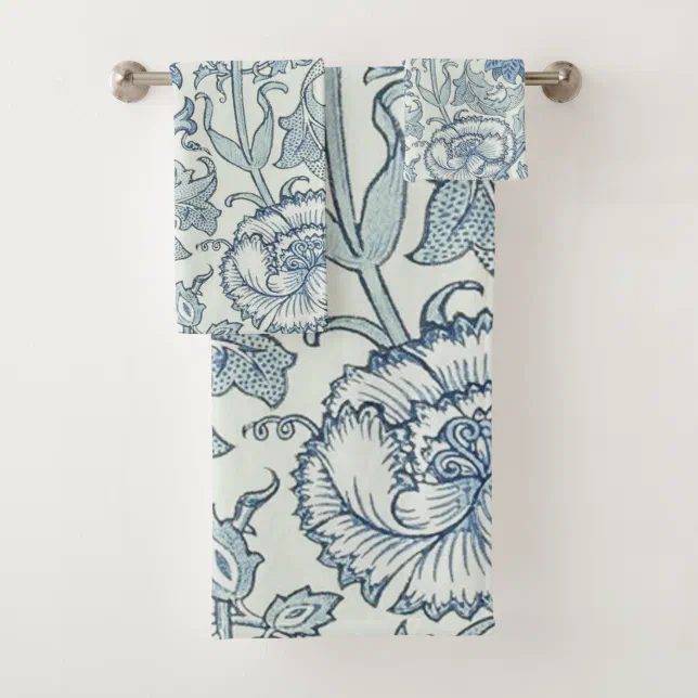 William Morris Beautiful floral pattern, blue,rose Bath Towel Set | Zazzle
