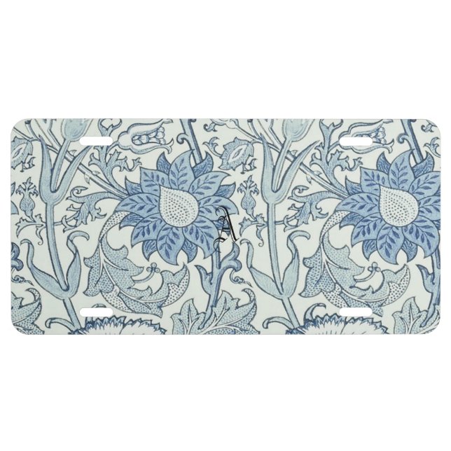 William Morris Beautiful floral pattern, blue,rose License Plate (Front)