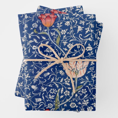 William Morris Beautiful Floral Pattern Blue Wrapping Paper Sheets