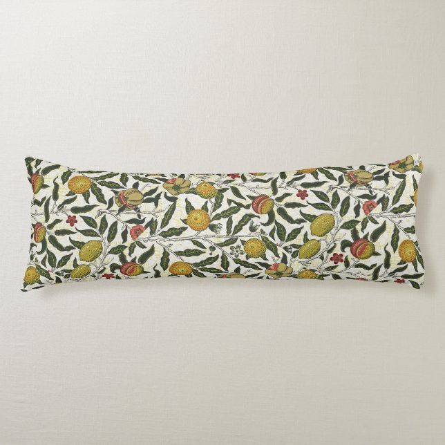 William Morris Beautiful Fruit Foliage Flowers Red Body Pillow (Front)
