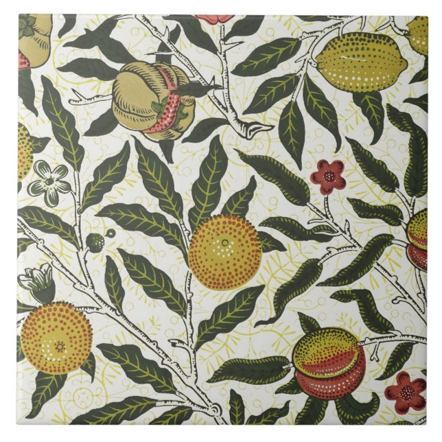 William Morris Beautiful Fruit Foliage Flowers Red Ceramic Tile (Front)