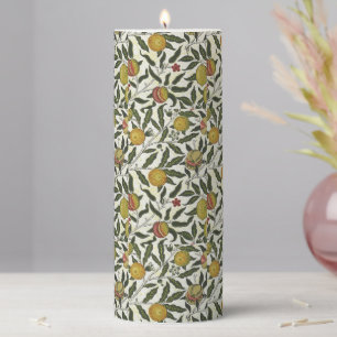 William Morris Beautiful Fruit Foliage Flowers Red Pillar Candle